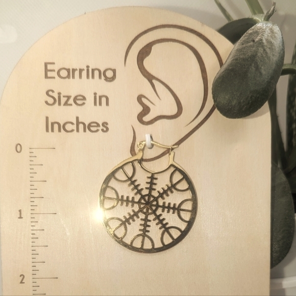 🐦‍⬛ Earrings--Helm of Awe, Ægishjálmr, Gold tone on Stainless Steel - Picture 2 of 2